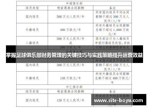 掌握足球俱乐部财务管理的关键技巧与实践策略提升运营效益